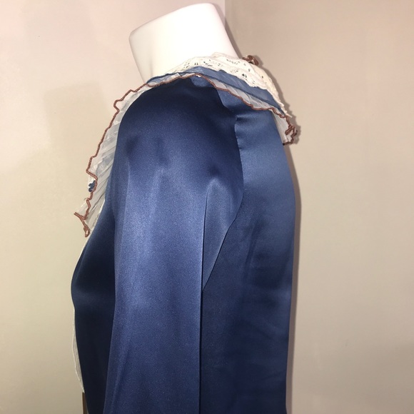 Chloe Cerulean Silk Ruffled Lace 3/4 Sleeve Dress - Picture 9 of 10